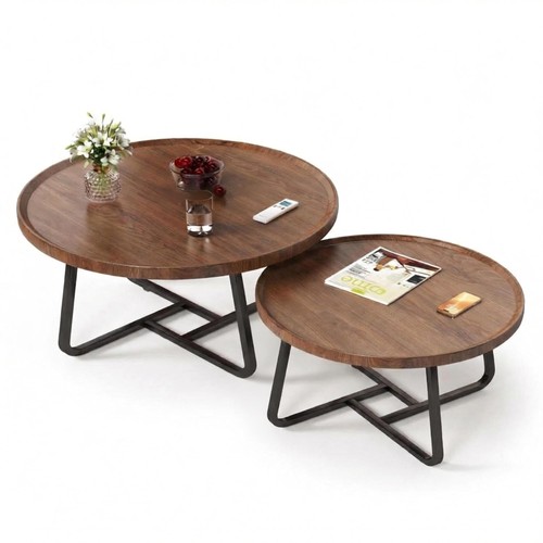 Round coffee table set - coffee,